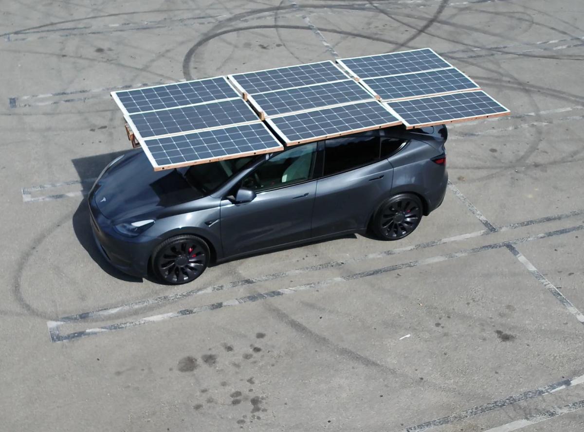 Tesla With Homemade Solar Array Never Needs to Charge Again