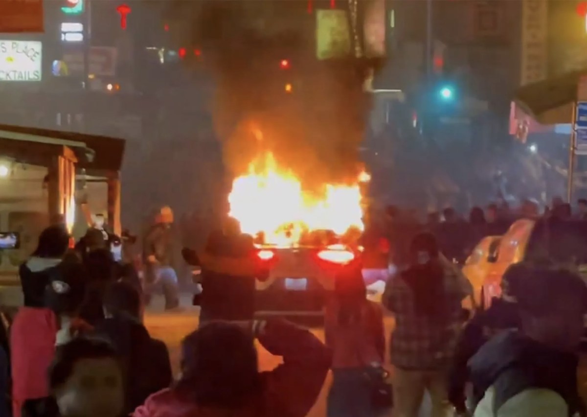 Angry San Francisco Crowd Lights a Waymo Self-Driving Car on Fire